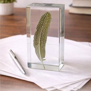 Threshold Real Feather Resin Block Paperweight Decorative Object